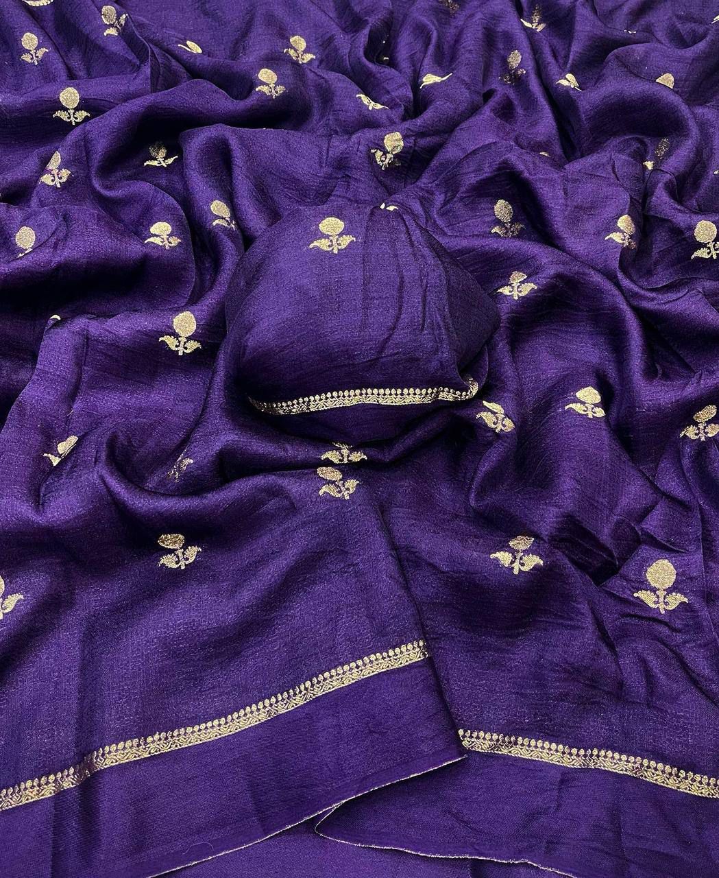 Phenomenal Purple Banarasi Khadi Silk Saree With Vivacious Blouse Piece