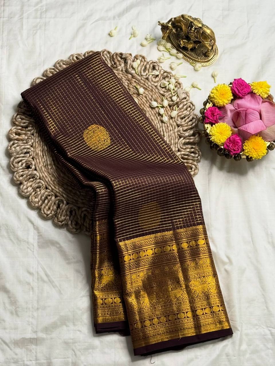 Rhapsodic Brown Soft Silk Saree With Ethereal Blouse Piece
