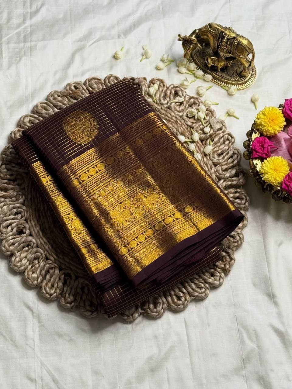 Rhapsodic Brown Soft Silk Saree With Ethereal Blouse Piece