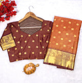 Entrancing Orange Banarasi Tissue Silk Saree With Ephemeral Blouse Piece