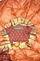 Entrancing Orange Banarasi Tissue Silk Saree With Ephemeral Blouse Piece