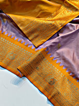 Redolent Lavender Pure Zari Weaving Banarasi Silk Saree With Enigmatic Blouse Piece