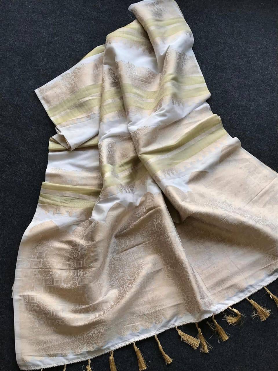 Exemplary Beige Banarasi Dola Silk Saree With Aplomb Blouse Piece