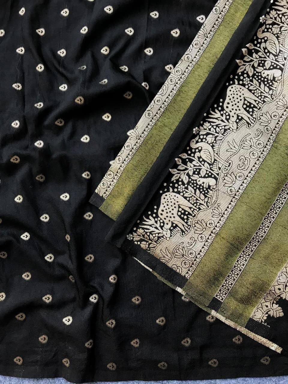 Forbearance Black Banarasi Dola Silk Saree With Girlish Blouse Piece