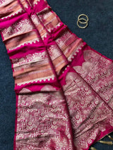 Majesty Dark Pink Banarasi Dola Silk Saree With Fancifull Blouse Piece