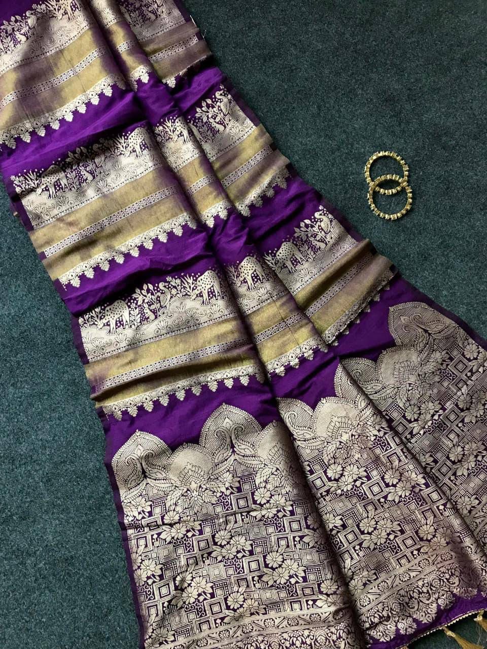 Beautiful Purple Banarasi Dola Silk Saree With Captivating Blouse Piece