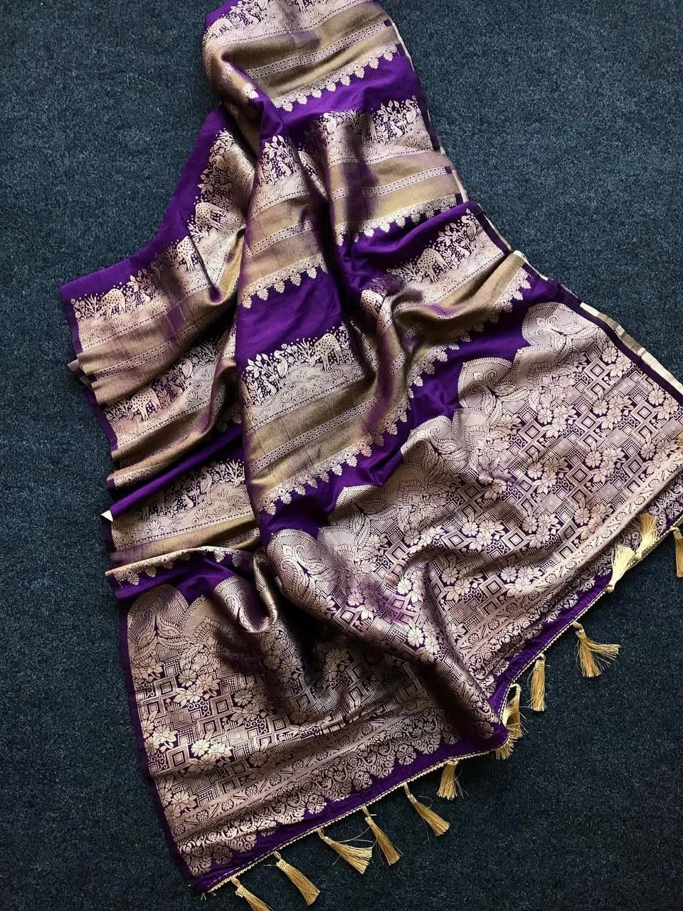 Beautiful Purple Banarasi Dola Silk Saree With Captivating Blouse Piece
