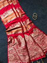 Incomparable Red Banarasi Dola Silk Saree With Exceptional Blouse Piece