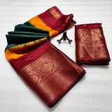 Exuberant Dark Green Banarasi Dola Silk Saree With Chatoyant Blouse Piece