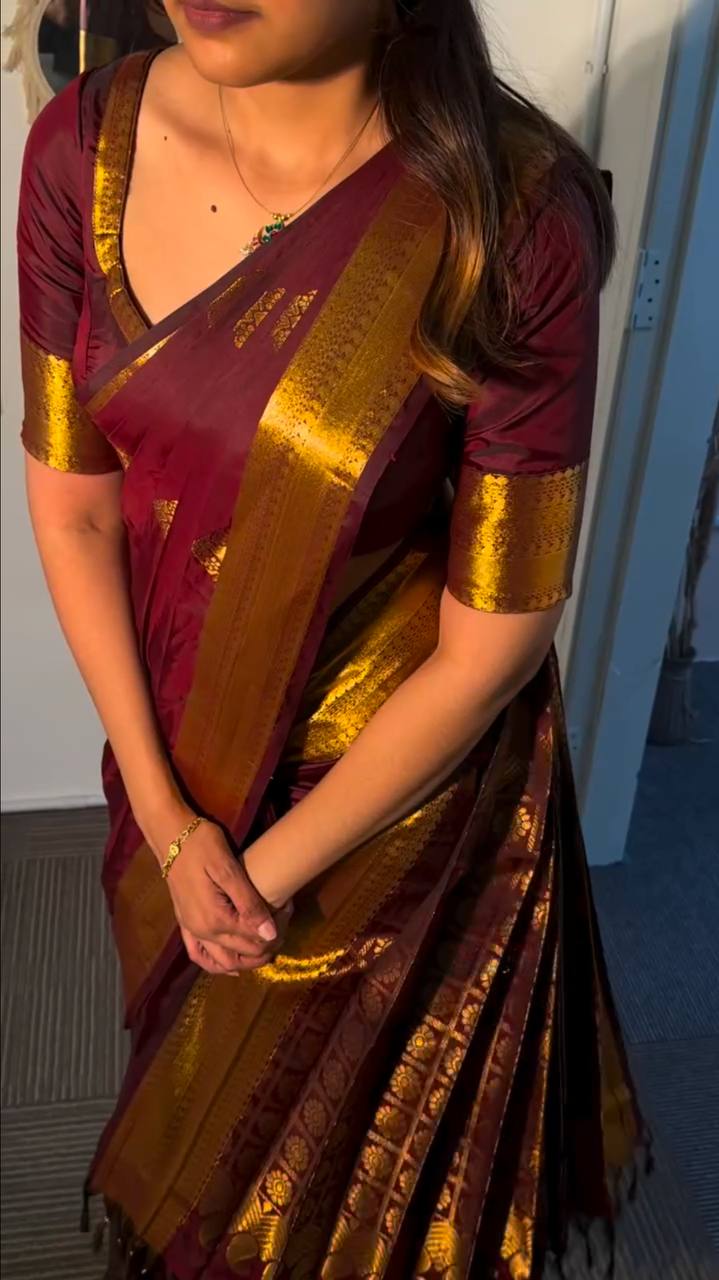 Woebegone Maroon Soft Silk Saree With Ephemeral Blouse Piece