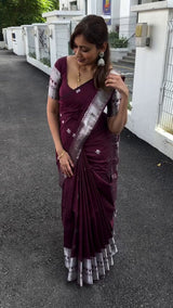 Beleaguer Wine Soft Silk Saree With Staring Blouse Piece
