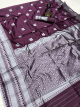 Beleaguer Wine Soft Silk Saree With Staring Blouse Piece