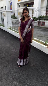 Beleaguer Wine Soft Silk Saree With Staring Blouse Piece