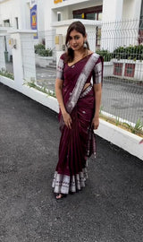 Beleaguer Wine Soft Silk Saree With Staring Blouse Piece