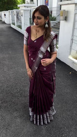 Beleaguer Wine Soft Silk Saree With Staring Blouse Piece