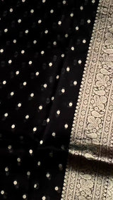 Confounding Black Pure Zari Weaving Banarasi Silk Saree With Nemesis Blouse Piece
