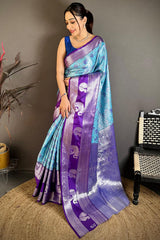 Bucolic Firozi Kanjivaram Silk Saree With Evanescent Blouse Piece