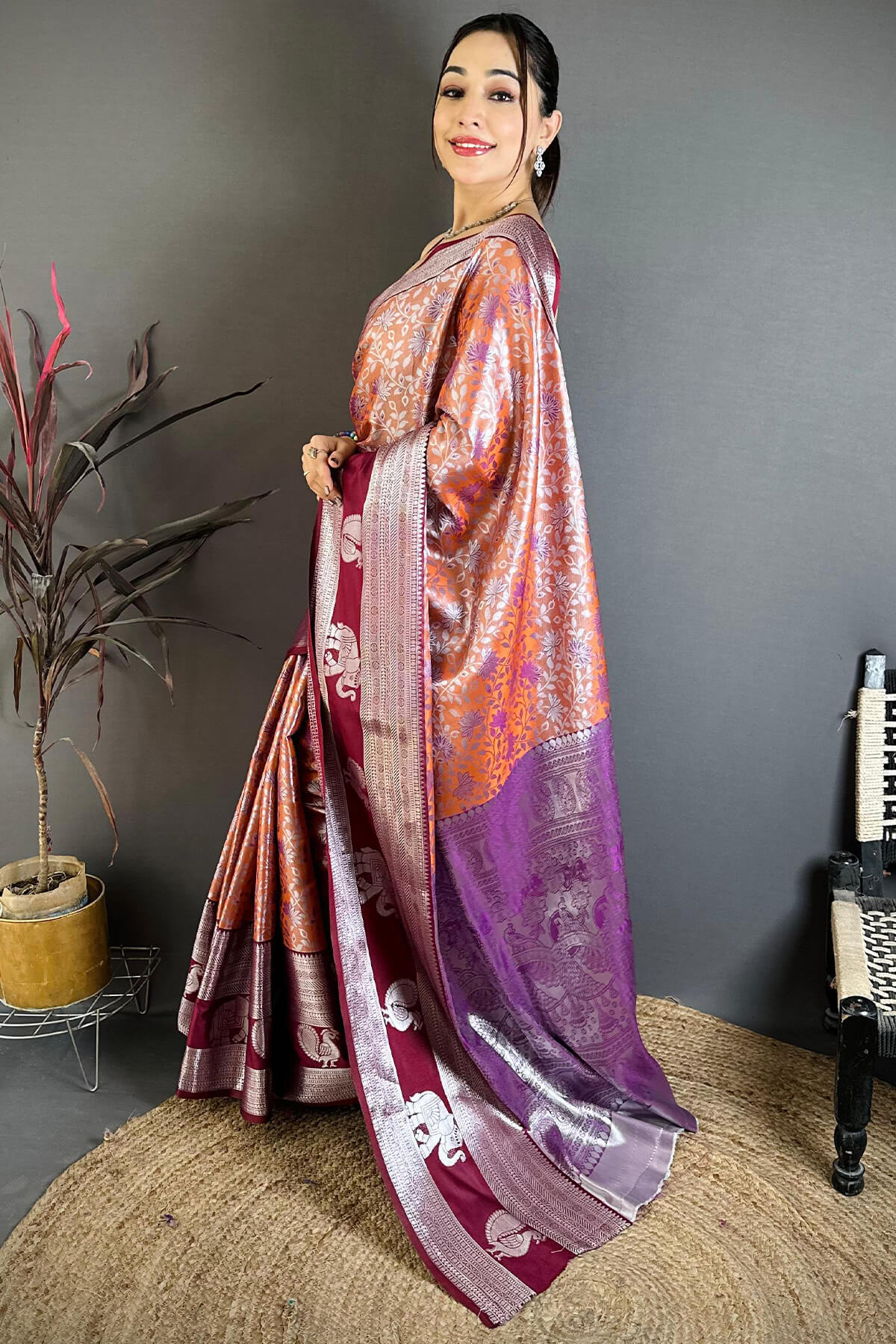Beauteous Orange Kanjivaram Silk Saree With Scrumptious Blouse Piece