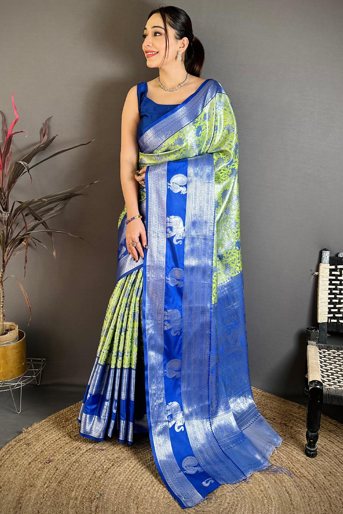 Blissful Pista Kanjivaram Silk Saree With Tremendous Blouse Piece