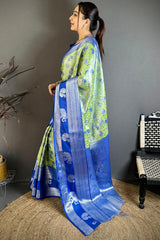 Blissful Pista Kanjivaram Silk Saree With Tremendous Blouse Piece