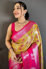 Pulsating Yellow Kanjivaram Silk Saree With Adoring Blouse Piece