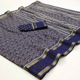 Epiphany Blue Digital Printed Dola Silk Saree With Evanescent Blouse Piece