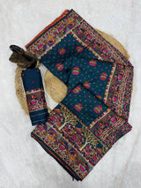 Marvellous Navy Blue Pashmina Saree With Elaborate Blouse Piece