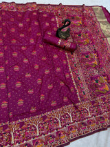 Embrocation Purple Pashmina Saree With Beauteous Blouse Piece