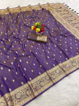 Rhapsodic Lavender Pure Zari Weaving Banarasi Silk Saree With Arresting Blouse Piece