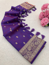 Sophisticated Purple Pure Zari Weaving Banarasi Silk Saree With Incredible Blouse Piece