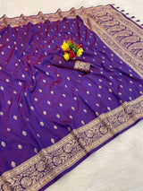 Sophisticated Purple Pure Zari Weaving Banarasi Silk Saree With Incredible Blouse Piece
