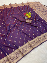 Assemblage Wine Pure Zari Weaving Banarasi Silk Saree With Fragrant Blouse Piece