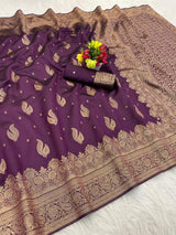 Blissful Purple Soft Silk Saree With Nebula Blouse Piece
