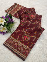 Charismatic Brown Pashmina Saree With Enchanting Blouse Piece