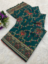 Dissemble Dark Green Pashmina Saree With Chatoyant Blouse Piece
