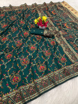 Dissemble Dark Green Pashmina Saree With Chatoyant Blouse Piece