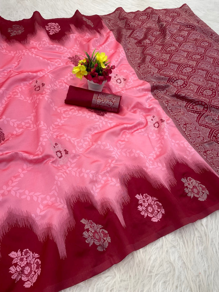 Jazzy Pink Soft Silk Saree With Comely Blouse Piece
