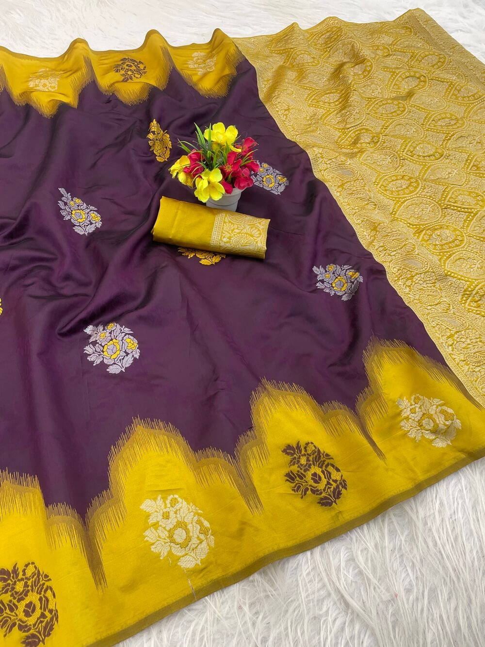 Glowing Wine Soft Silk Saree With Lovely Blouse Piece