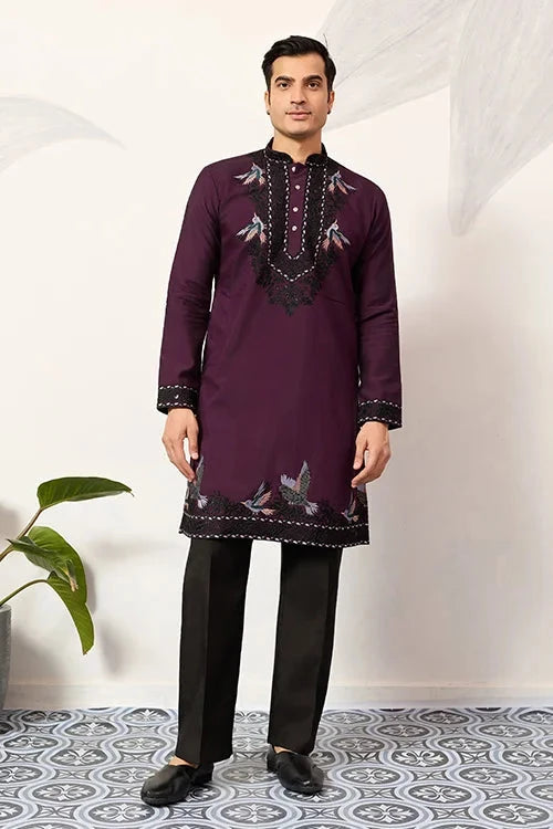 Purple Wedding Special Kurta with Dupatta for Mens Wear