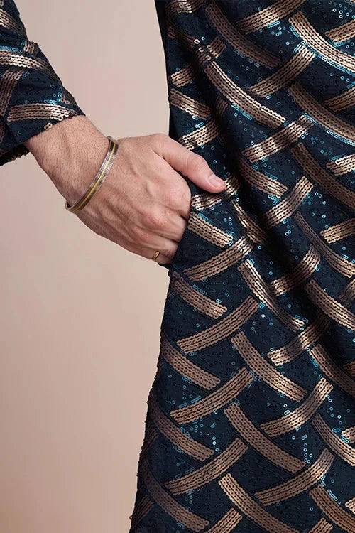 Navy Silk Men's Kurta for Special Occasions