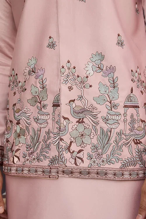Pink Unique Color Embroidered Koti Kurta Pajama for Mens