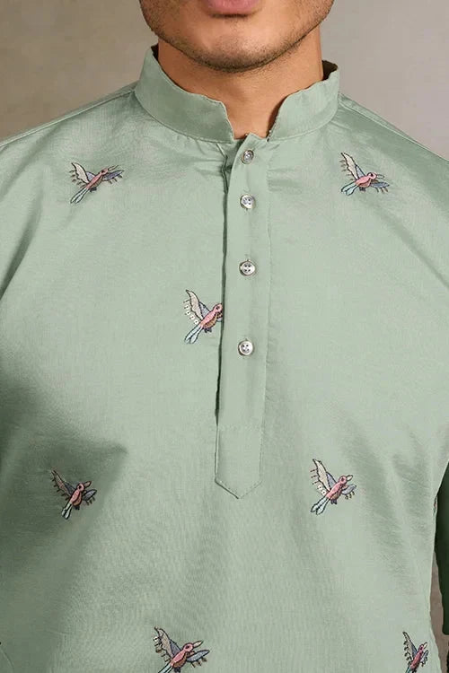 Embroidered Pista Green Wedding Kurta for Mens