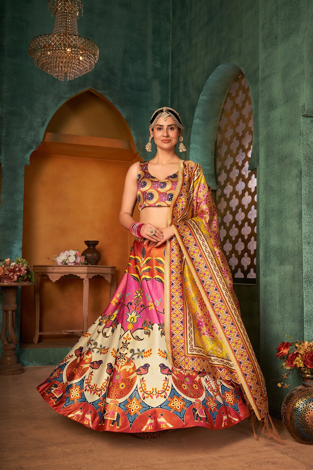 Silk Base Digital Printed Multi Color Lehenga Choli