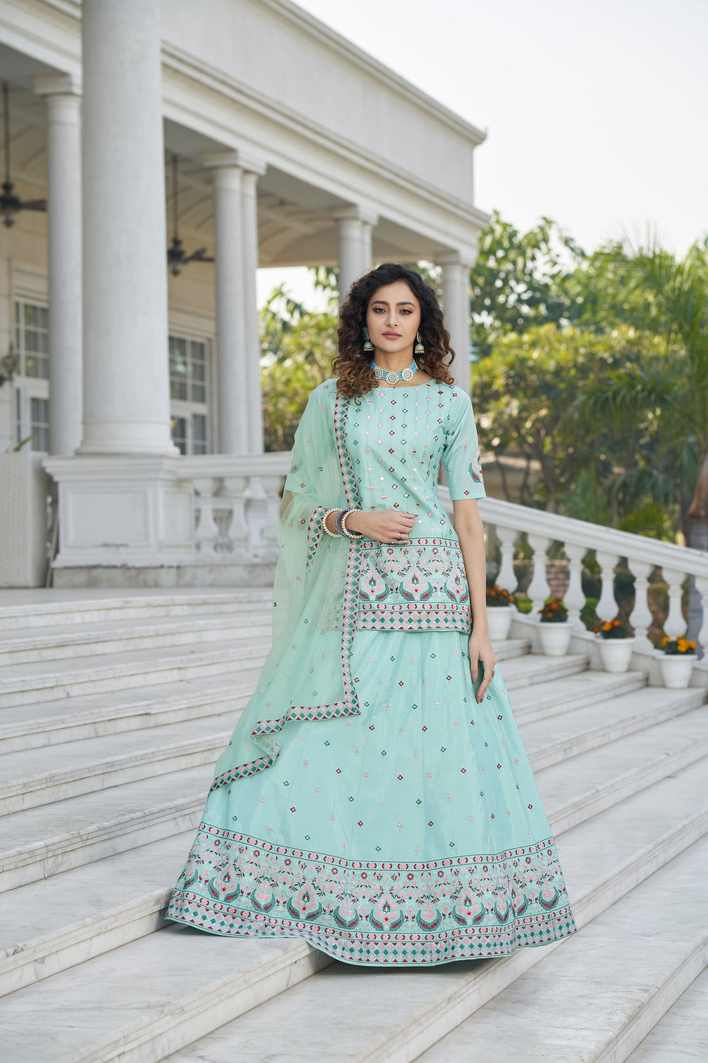 Sky Blue Color Gota Patti Work Designer Lehenga Suit