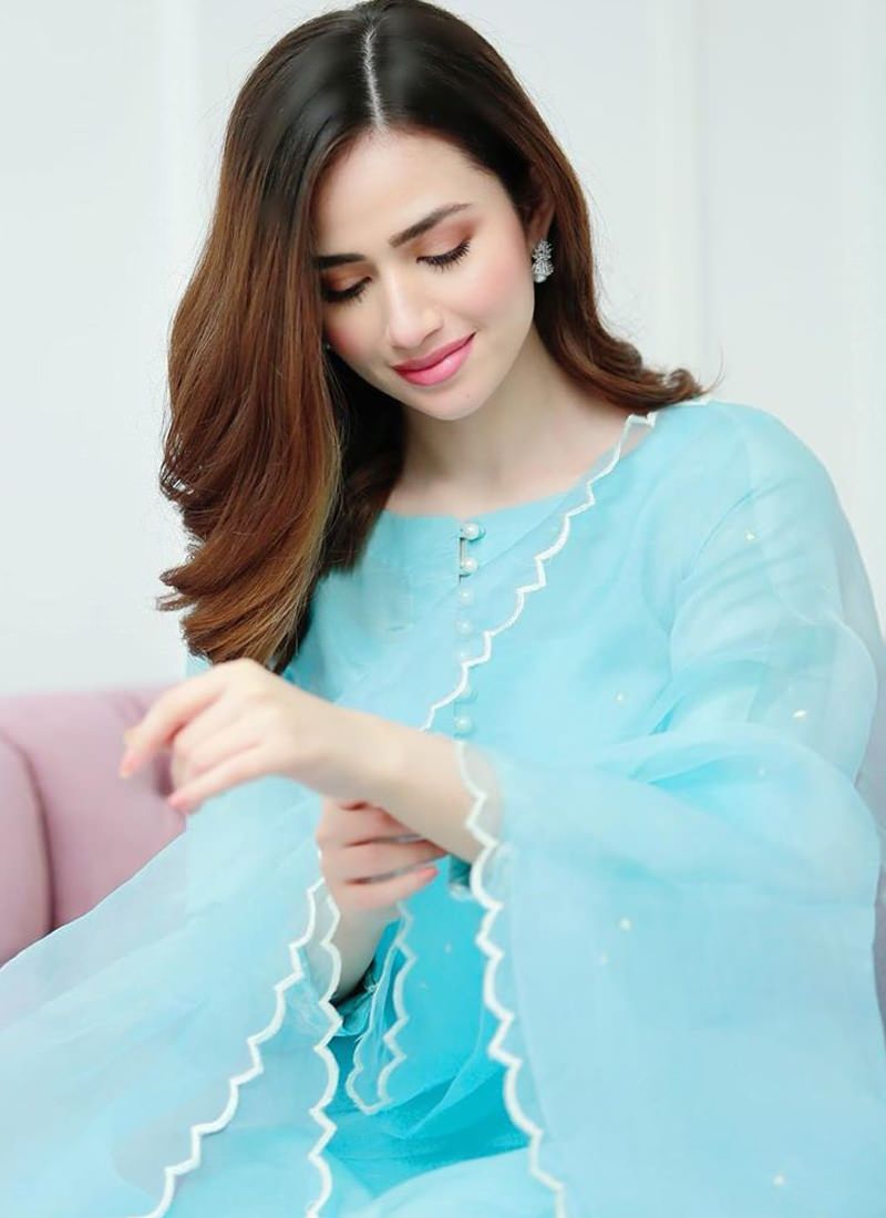 Sky Blue Designer Salwar Kameez in Pakistani Style