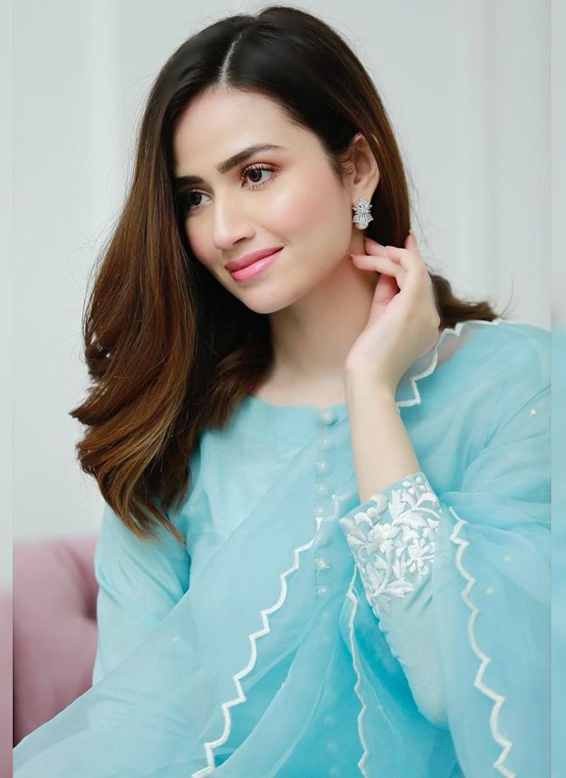 Sky Blue Designer Salwar Kameez in Pakistani Style