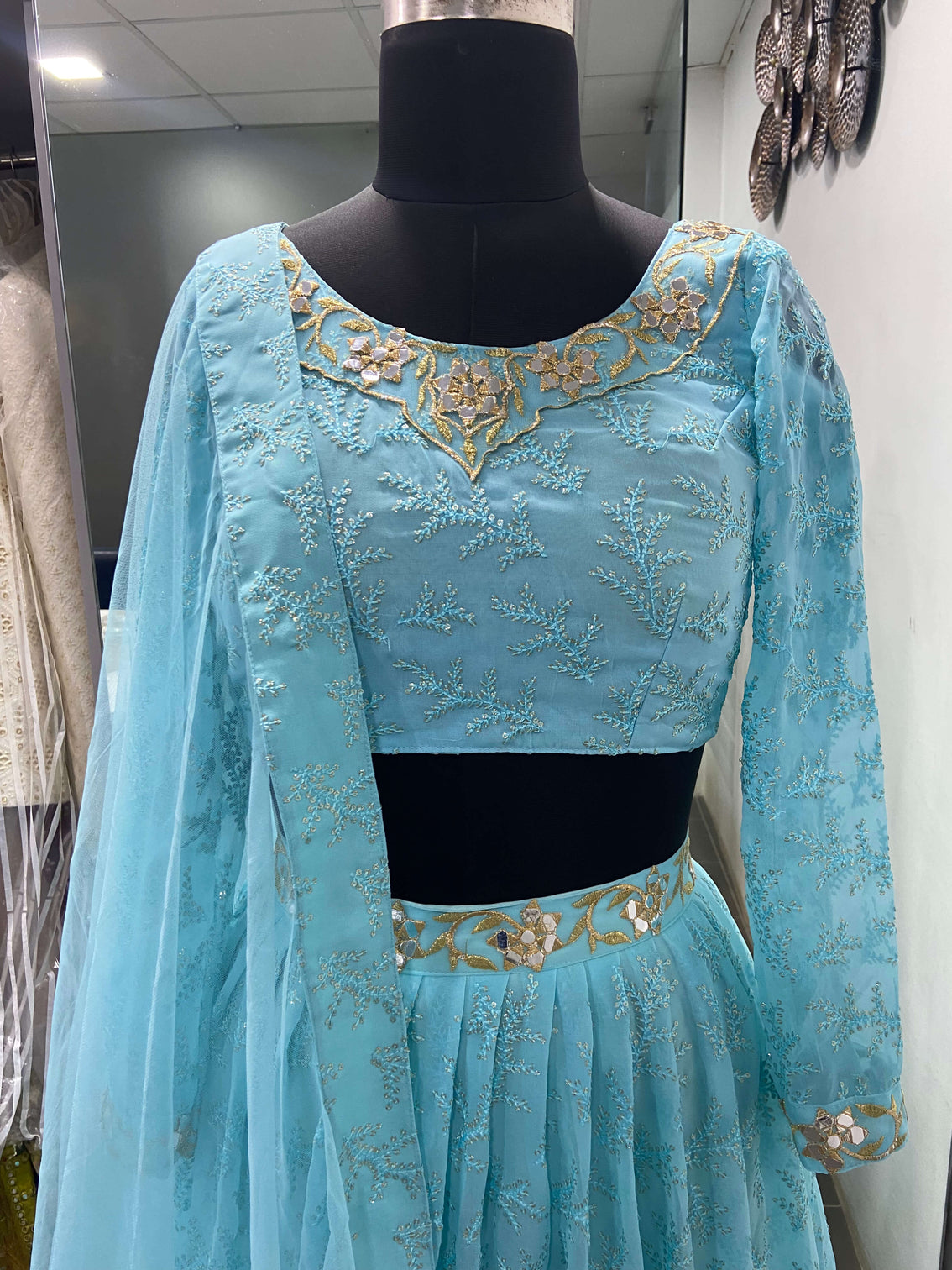 Sky Blue Georgette Heavy Embroidered Wedding Lehenga Choli
