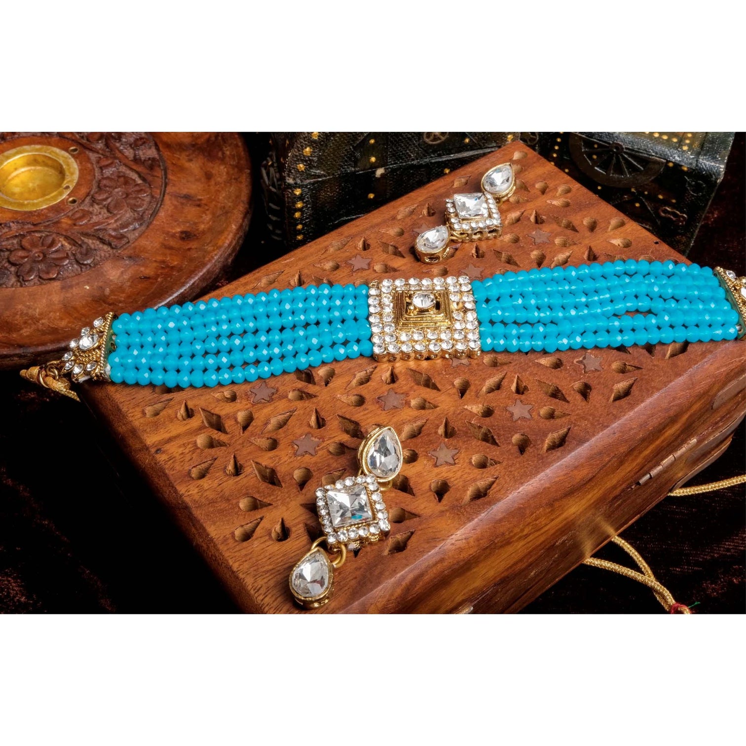 Sky Blue Pearl with Italian Dimond Necklace Alloy Jewel Set