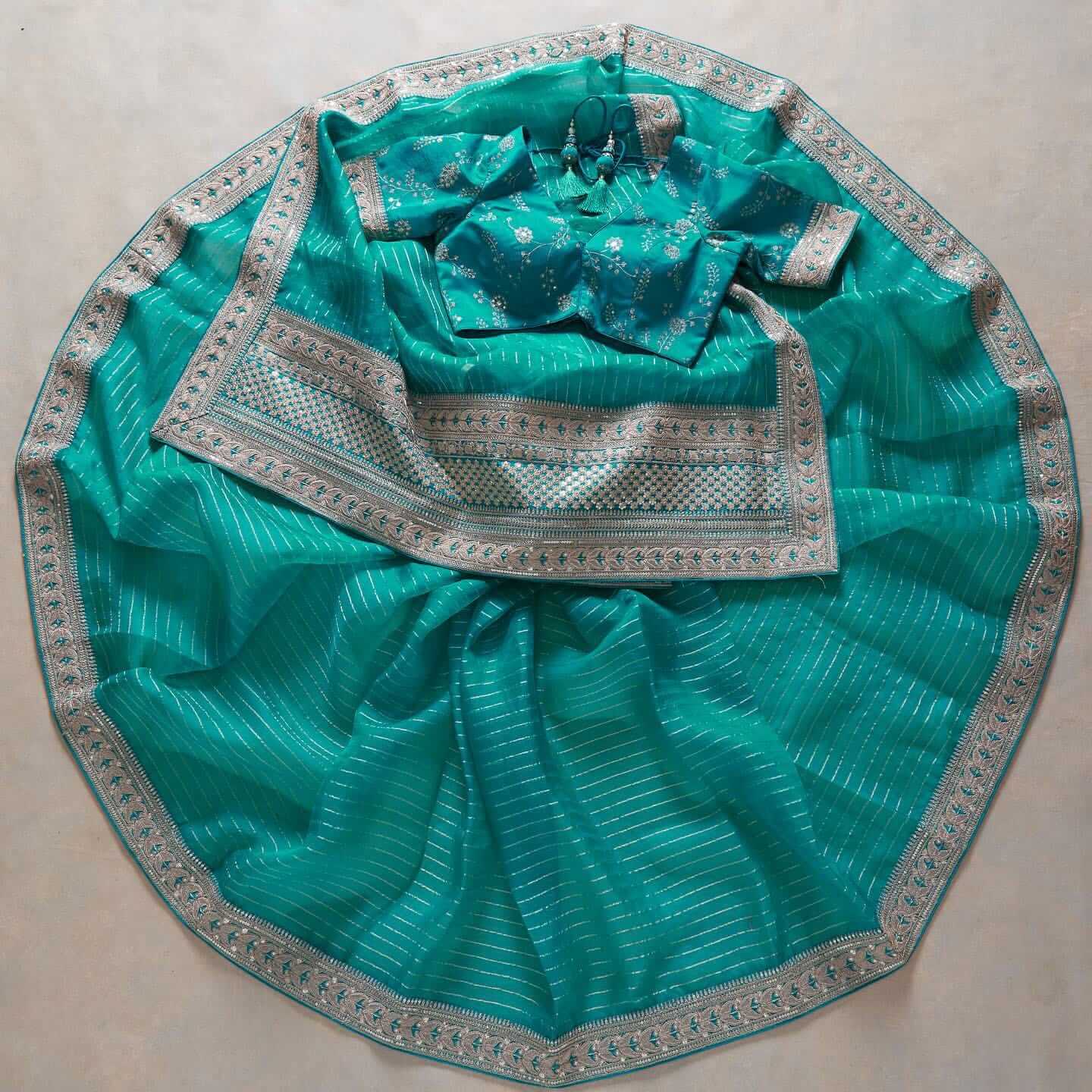 Turquoise Blue Saree In Art Silk With Sequence Work