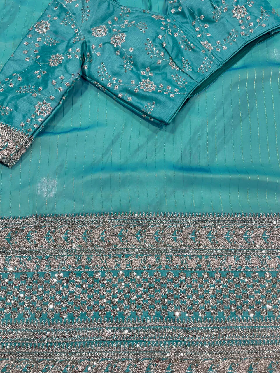 Turquoise Blue Saree In Art Silk With Sequence Work